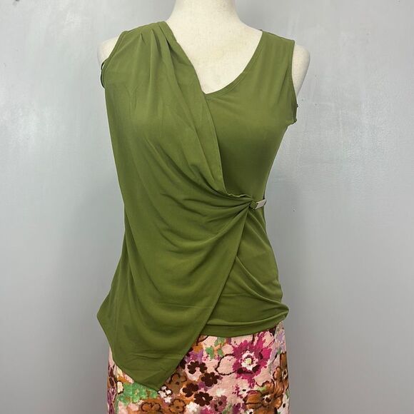 Carmen Marc Valvo Sz XS  Draped Crossover Knit Top OLIVE GREEN  B37 - Picture 3 of 8
